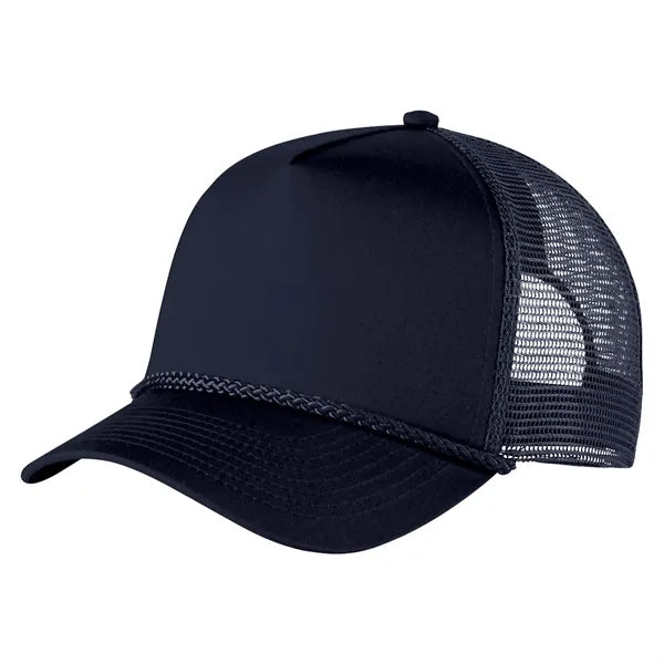 5-Panel Structured Trucker Hat - Curved Bill & Rope Detail