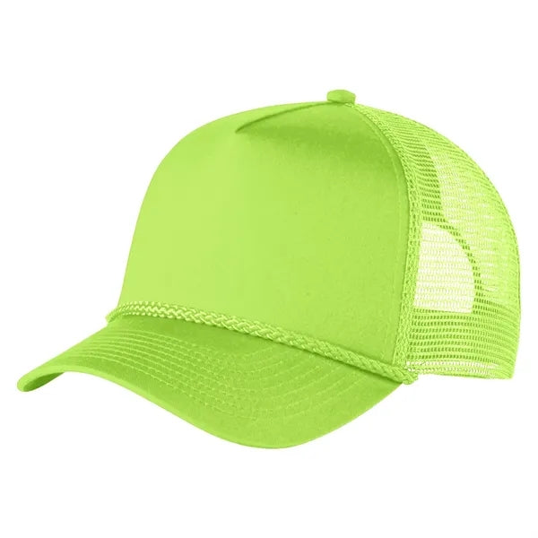 5-Panel Structured Trucker Hat - Curved Bill & Rope Detail