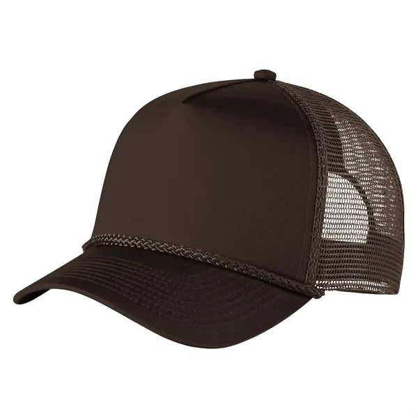 5-Panel Structured Trucker Hat - Curved Bill & Rope Detail