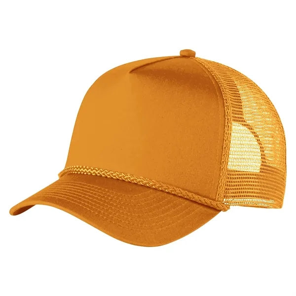 5-Panel Structured Trucker Hat - Curved Bill & Rope Detail