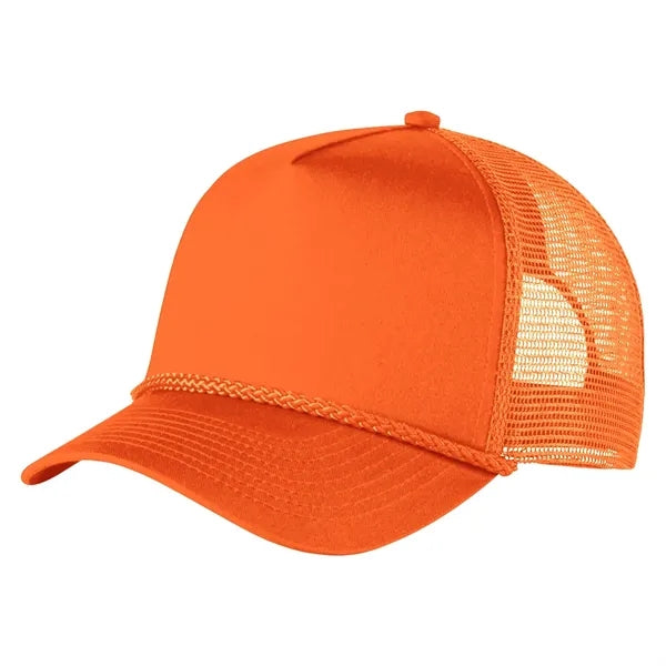 5-Panel Structured Trucker Hat - Curved Bill & Rope Detail