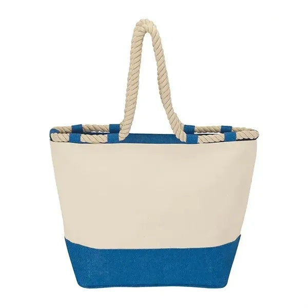 Nautical Zippered Closure Canvas Beach Tote Bag