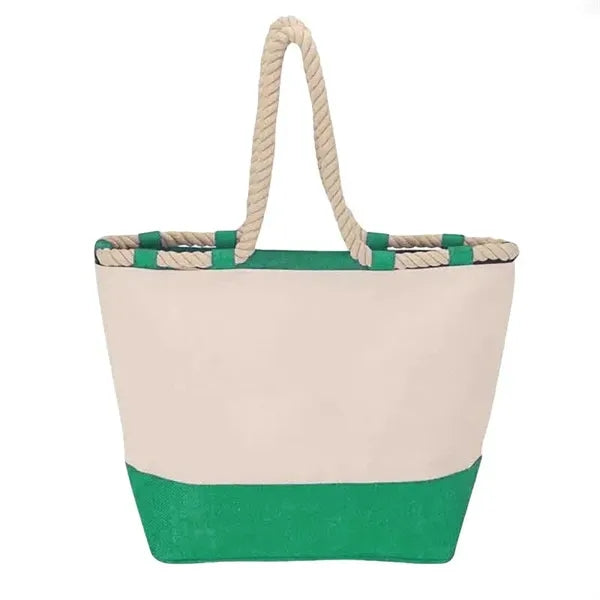 Nautical Zippered Closure Canvas Beach Tote Bag