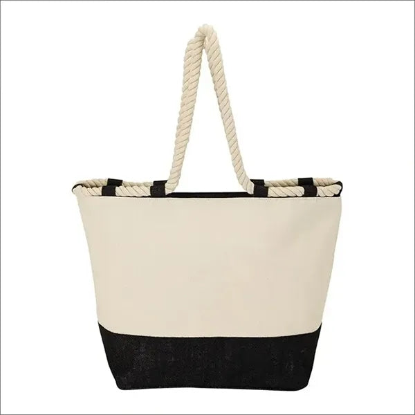Nautical Zippered Closure Canvas Beach Tote Bag