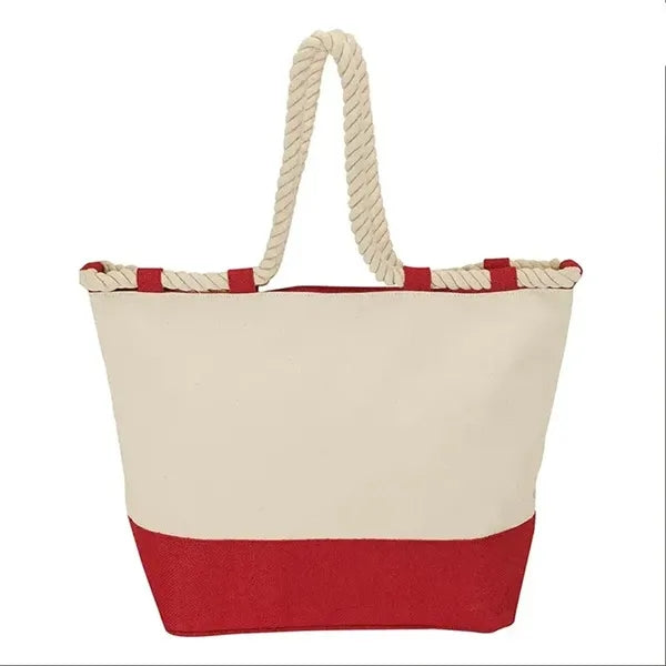 Nautical Zippered Closure Canvas Beach Tote Bag