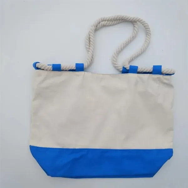 Nautical Zippered Closure Canvas Beach Tote Bag