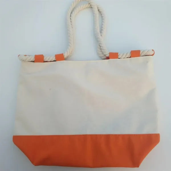 Nautical Zippered Closure Canvas Beach Tote Bag