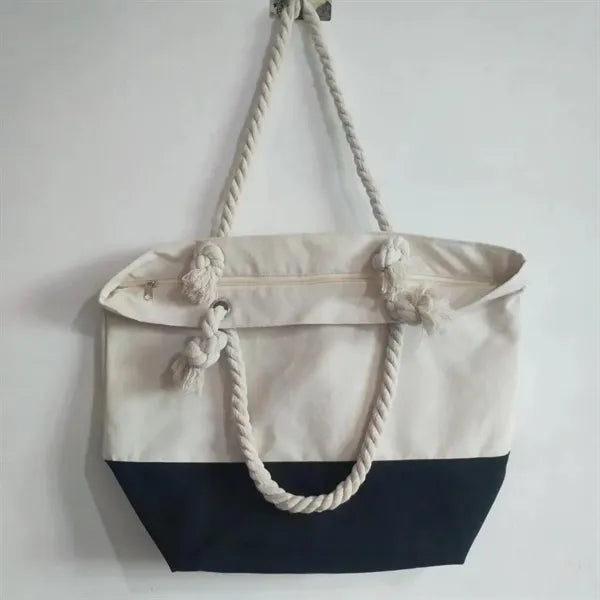Zippered 10oz Cotton Canvas Rope Tote Bag
