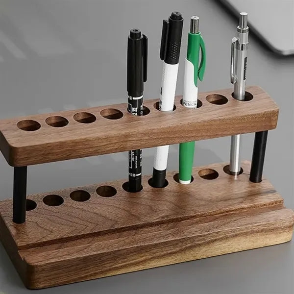 Wooden Cell Phone & Pen Holder for Desk with 9 Slots