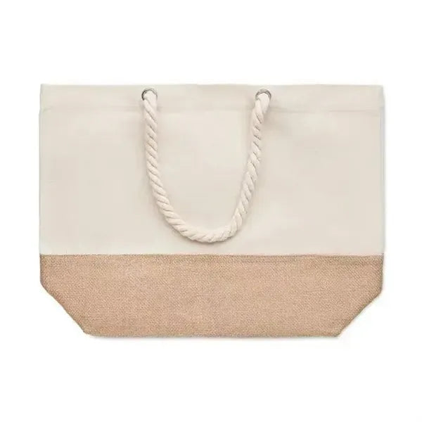 Canvas Beach Bag with Jute Detail Burlap Rope Tote
