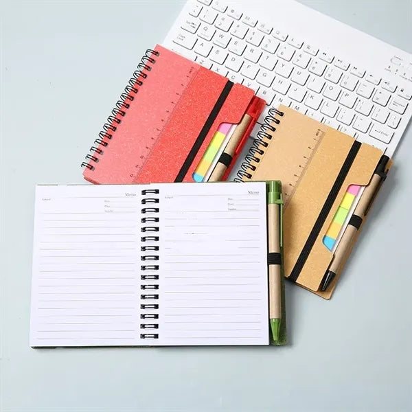 4.65" x 5.79" Spiral Notebook with Sticky Notes and Pen