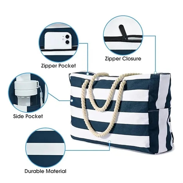 Travel Waterproof Large Beach Tote Bag with Zipper