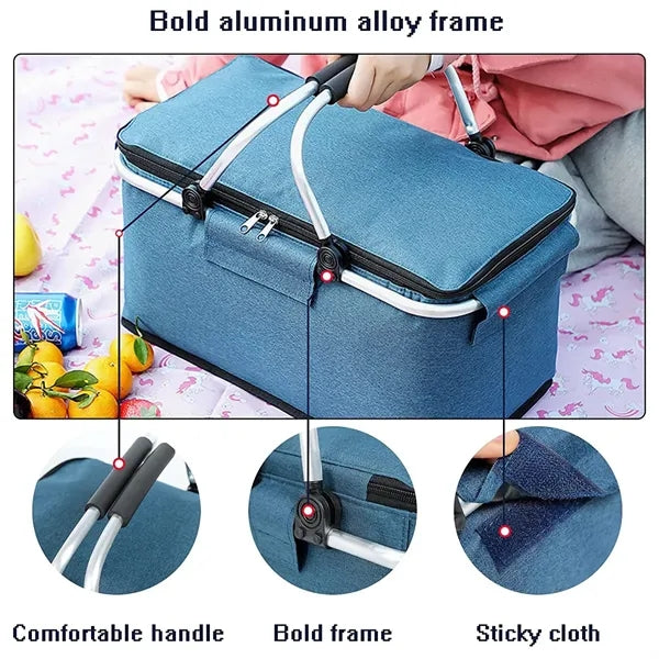 Foldable Insulated Picnic Basket with Handles