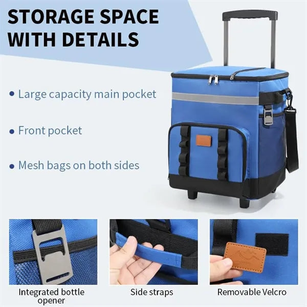 Insulated Wheeled Rolling Cooler Bag for Camping and Picnics