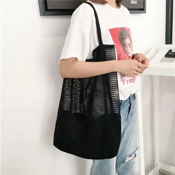 Mesh Multifunctional Breathable Beach Shoulder Canvas Bag
