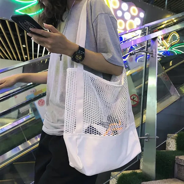 Mesh Multifunctional Breathable Beach Shoulder Canvas Bag