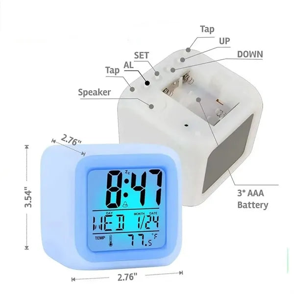 Mini Portable Colorful LED Square Alarm Clock
