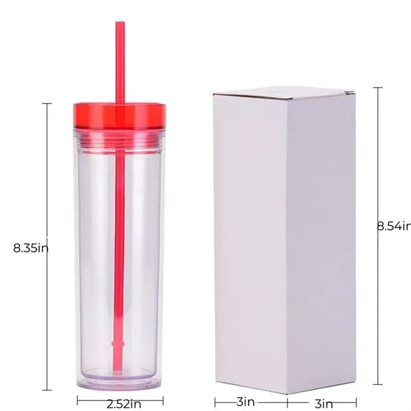 16oz Double Wall Clear Plastic Tumblers With Straw
