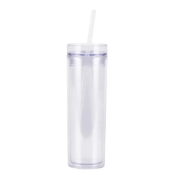 16oz Double Wall Clear Plastic Tumblers With Straw