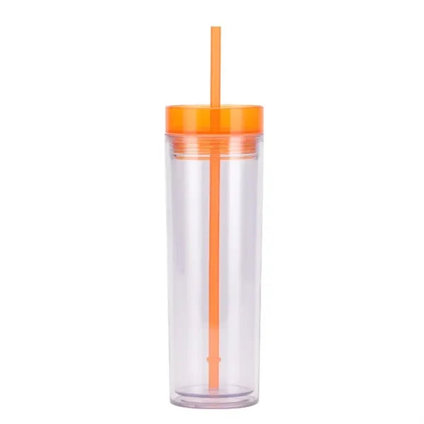 16oz Double Wall Clear Plastic Tumblers With Straw