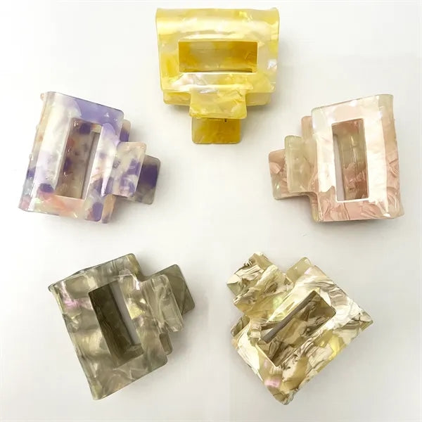 Marbling 1.97Inch Small Square Acetate Hair Clip
