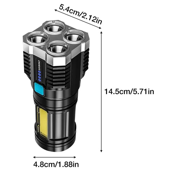 Outdoor 4 Core LED Rechargeable Flashlight with Side Light