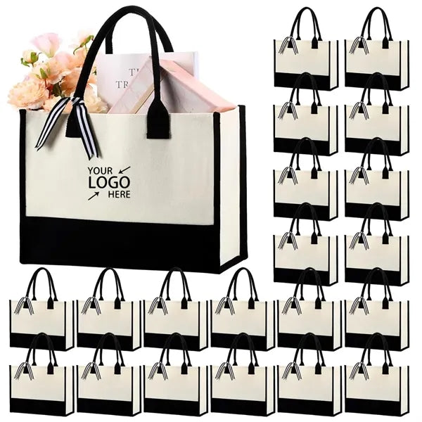 Initial Canvas Beach Tote Bag