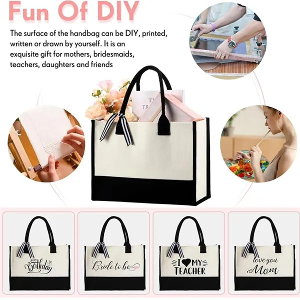 Initial Canvas Beach Tote Bag