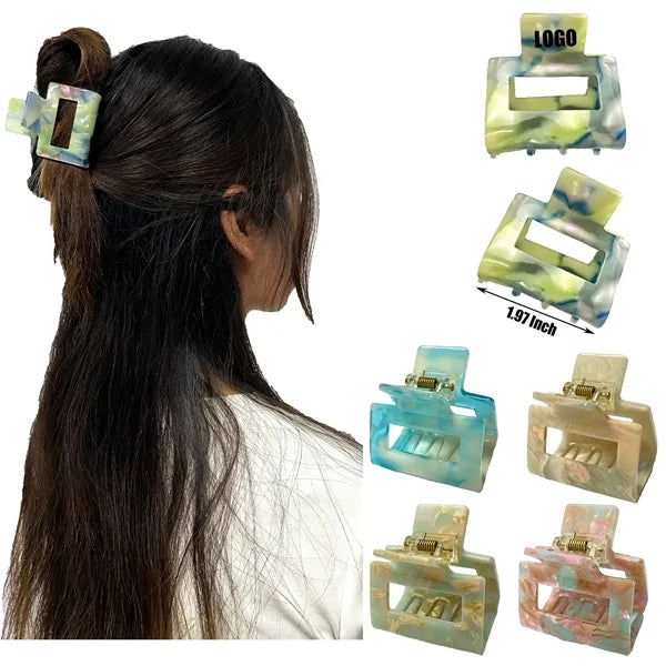 Marbling 1.97Inch Small Square Acetate Hair Clip