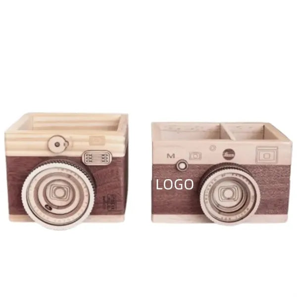Vintage Wooden Camera Pencil Holder-Double/Single Slot