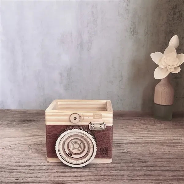 Vintage Wooden Camera Pencil Holder-Double/Single Slot