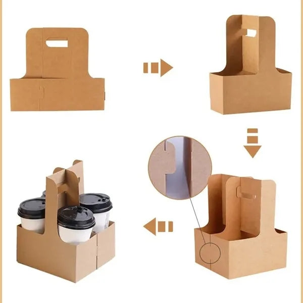 Disposable Kraft Coffee Drink Carrier with Handle 2/4 Cups