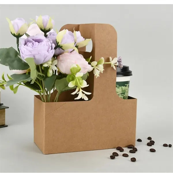 Disposable Kraft Coffee Drink Carrier with Handle 2/4 Cups