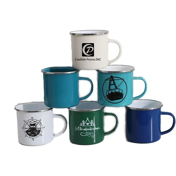 Full Color Imprint 16oz Enameled Steel Cup with Rim