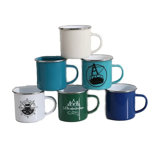 Full Color Imprint 16oz Enameled Steel Cup with Rim