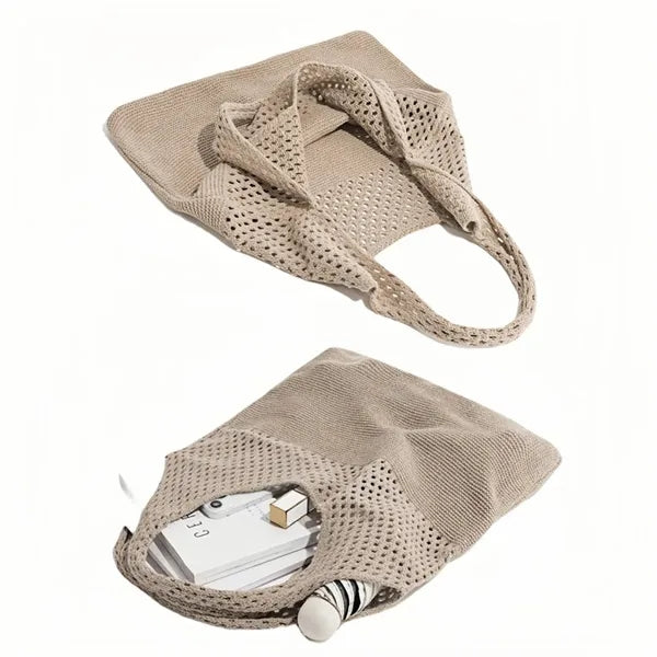 Eco Friendly Knit Shoulder Tote With Vintage Mesh Design