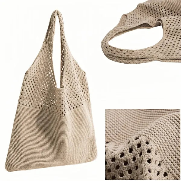 Eco Friendly Knit Shoulder Tote With Vintage Mesh Design