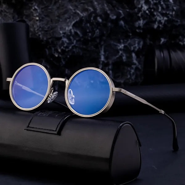 Vintage Punk Style Round Metal Frame UV400 Shades Sunglasses