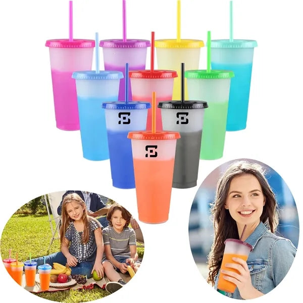 24 Oz. Mood Stadium Cup with Straw and Lid Set