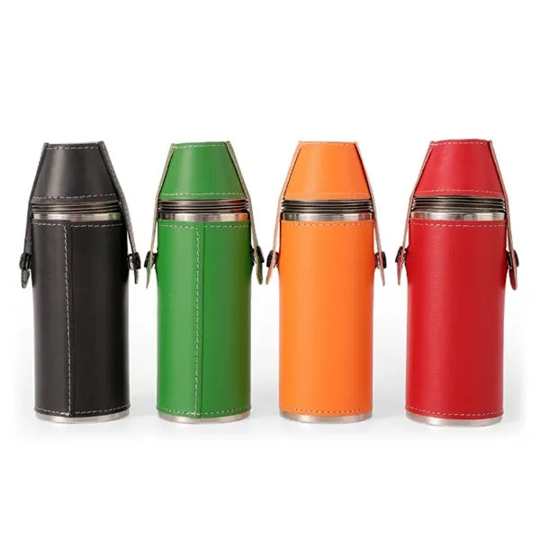 8oz. Stainless Steel Insulated Flask with Leather Sleeve