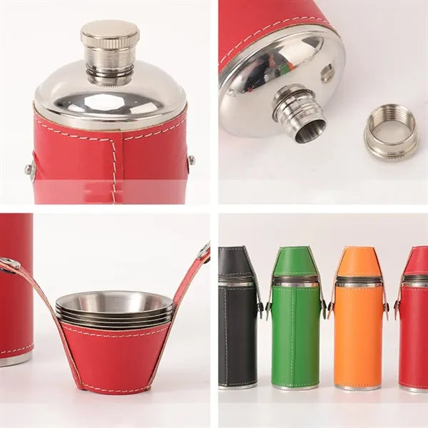 8oz. Stainless Steel Insulated Flask with Leather Sleeve