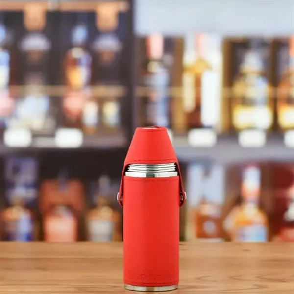 8oz. Stainless Steel Insulated Flask with Leather Sleeve