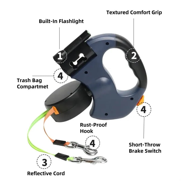 Dual-Headed LED Retractable Dog Leash