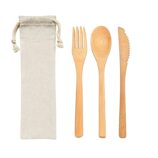 Eco-Friendly Bamboo Cutlery Set with Custom Printed Pouch