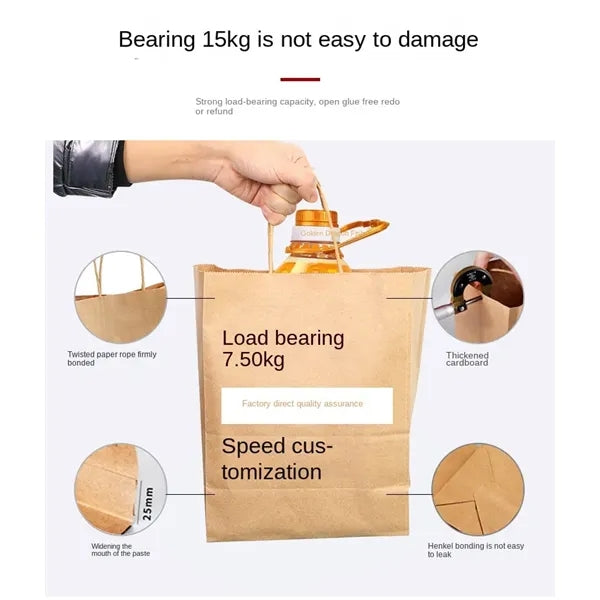 Reinforced Handle Customizable Eco-Friendly Kraft Paper Bags