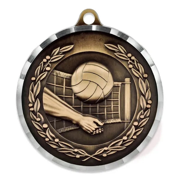 Diamond-cut Volleyball Medal - Engravable