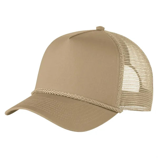 Structured 5 Panel Curved Bill Trucker Cap with Rope
