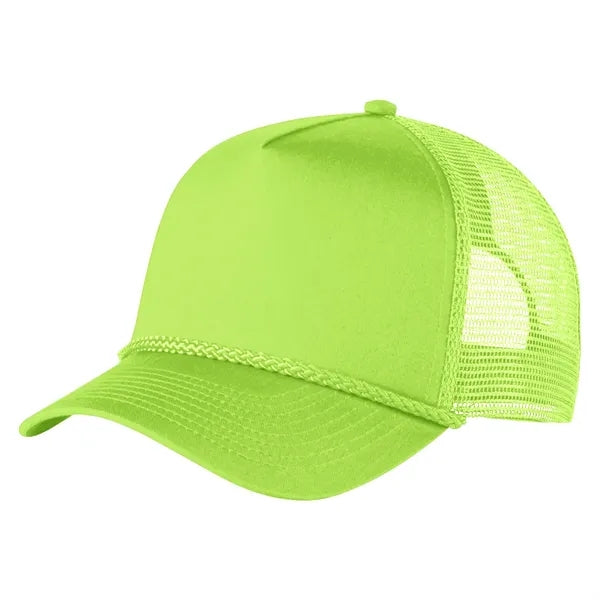 Structured 5 Panel Curved Bill Trucker Cap with Rope