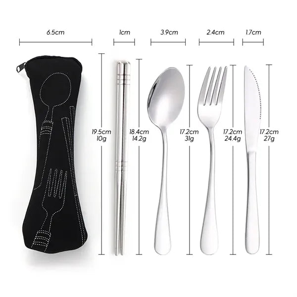 Portable 4 in 1 Stainless Steel Travel Cutlery Set In Pouch