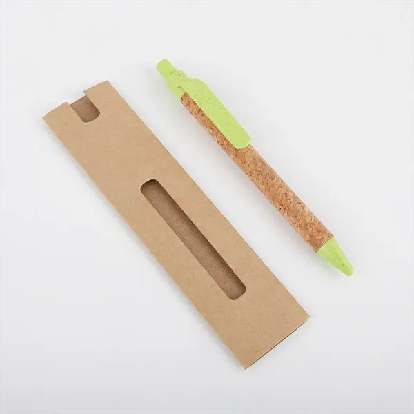 Recycled Cork Barrel Wheat Straw Grip Ballpoint Pen With Bag